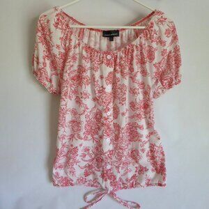 WOMEN’S MODERN ATTRACTION RED & WHITE FLORAL PRINT SHIRT (PRE-OWNED) SIZE MEDIUM